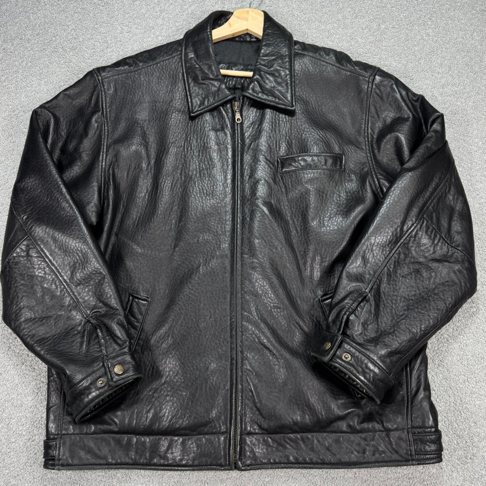 Bosa Genuine Leather Jacket Men's Large Black Genuine Retro Bomber Casual Y2K